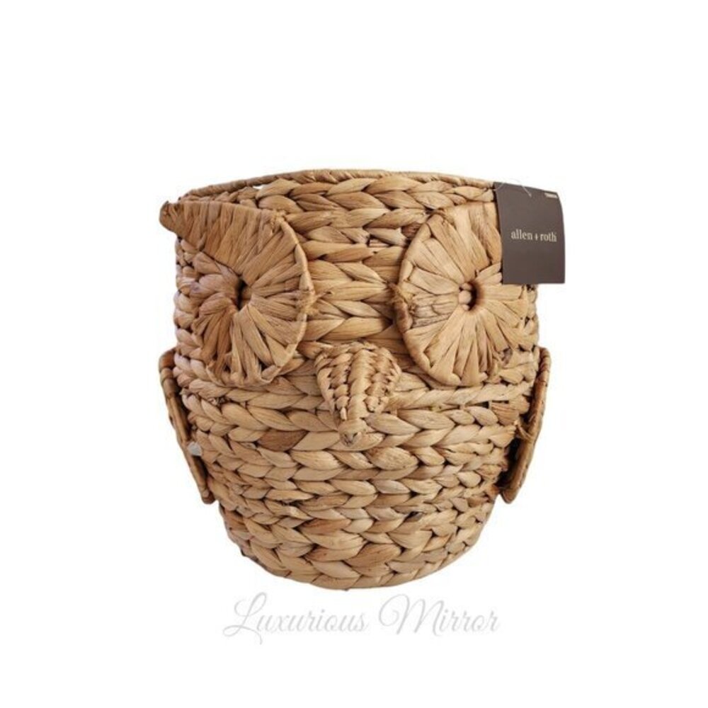 Allen + Roth Owl Woven Storage Natural Water Hyacinth Brown Home Room Decor NEW